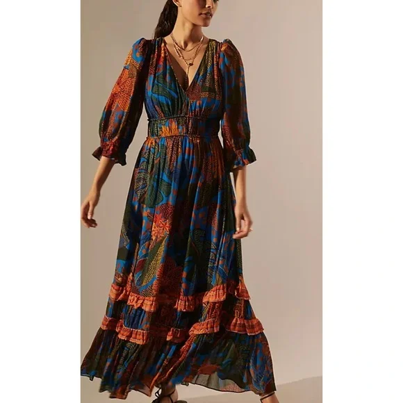 FARM RIO Puff Sleeve Maxi Dress - Picture 1 of 7